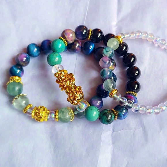 Galaxy tiger's eye crystal onyx bracelets stack - Picture 2 of 5